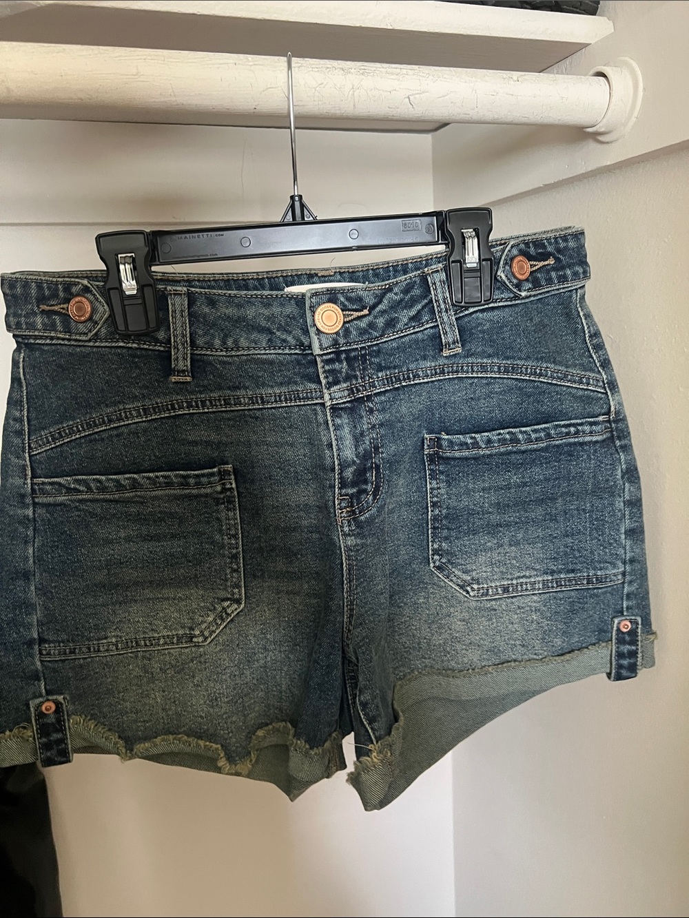 SO Faded Blue Denim Cutoff Shorts with Patch Pockets